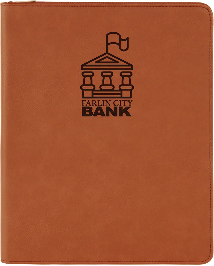 Laserable Leatherette Zip Portfolio With Notepad